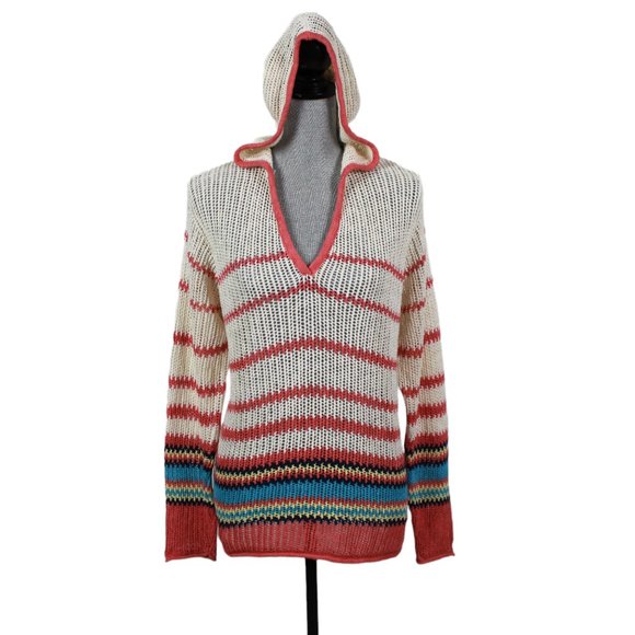 Paradise Shores Sweaters - Paradise Shores Multicolour Striped Linen Cotton Knit Hoodie